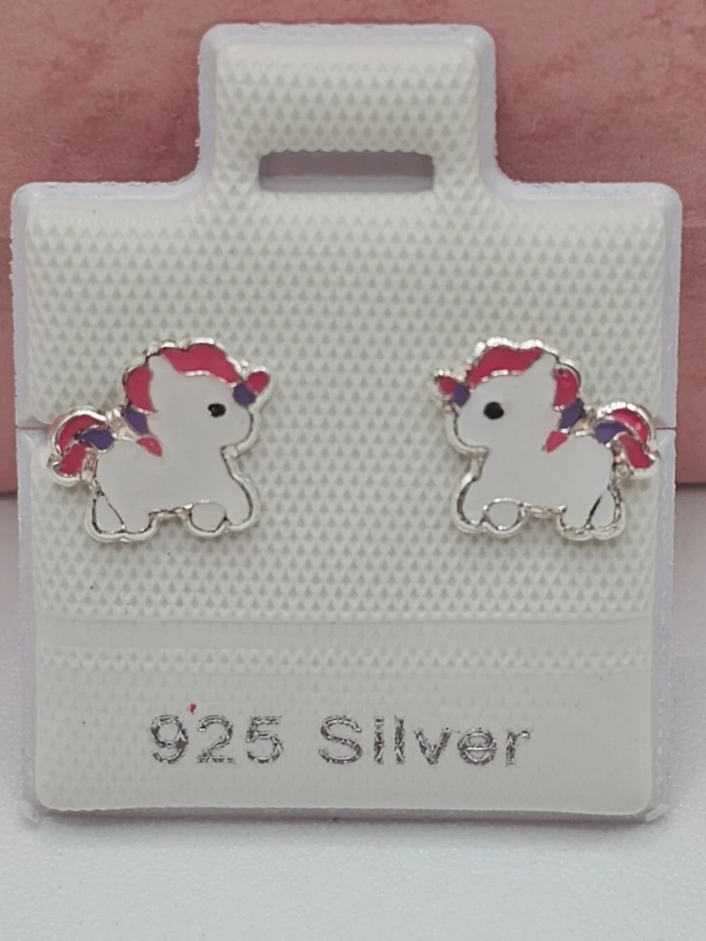 Sterling Silver 925 High Polished Colored Enamel Unicorn Pony Screw Stud Earring